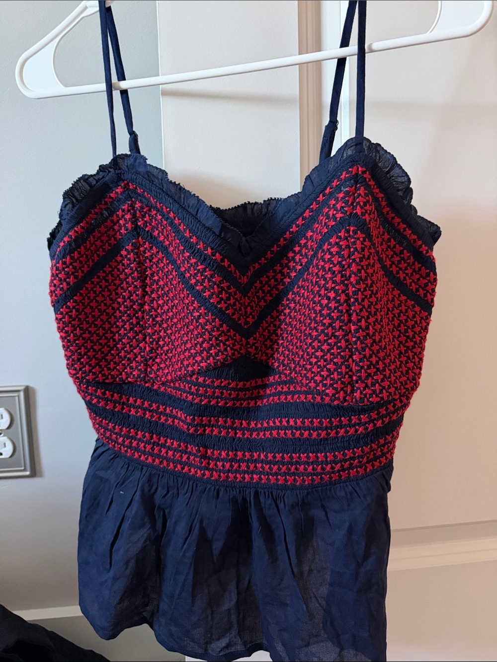 Old Navy Navy and Red Embroidered Tank Top Chemise